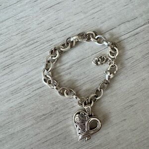 Silver Link Charm Bracelet with Decorative heart Clasp